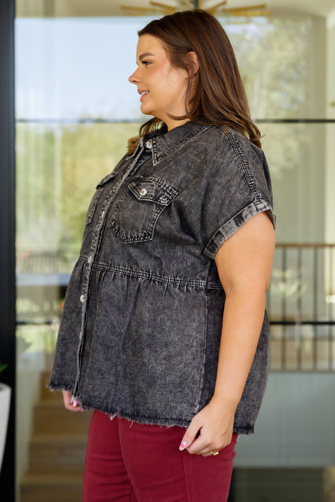 Cool And Carefree Denim Button Front Top