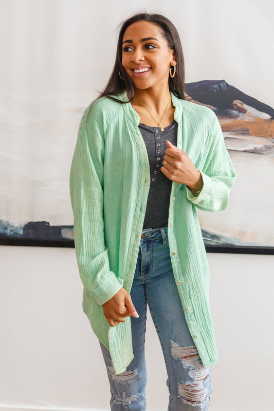 Corey Button Front Top, Vintage Green