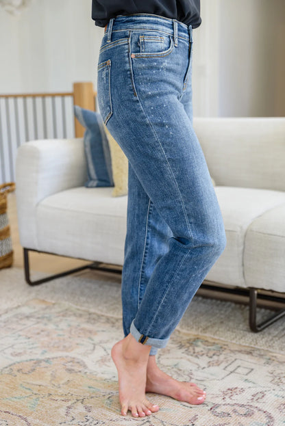 JUDY BLUE Corey High Rise Bleach Splash Boyfriend Jeans