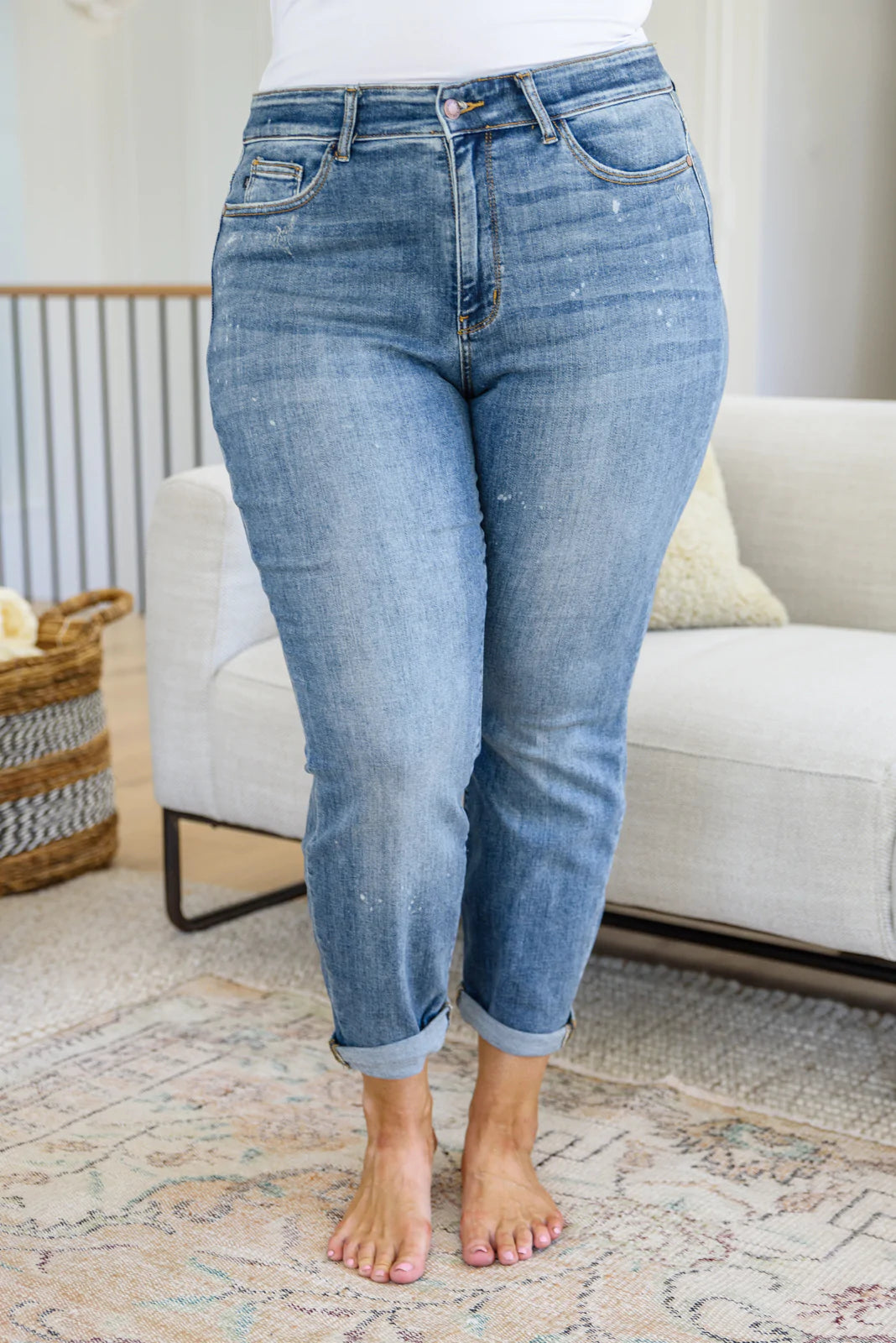 JUDY BLUE Corey High Rise Bleach Splash Boyfriend Jeans