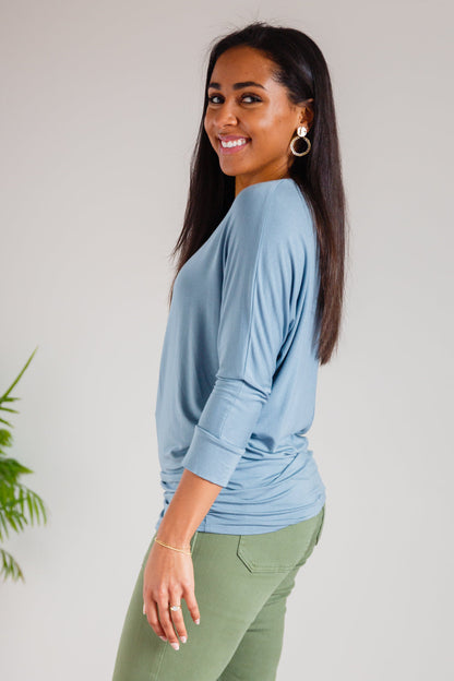 Daytime Blue Grey Boat Neck Top