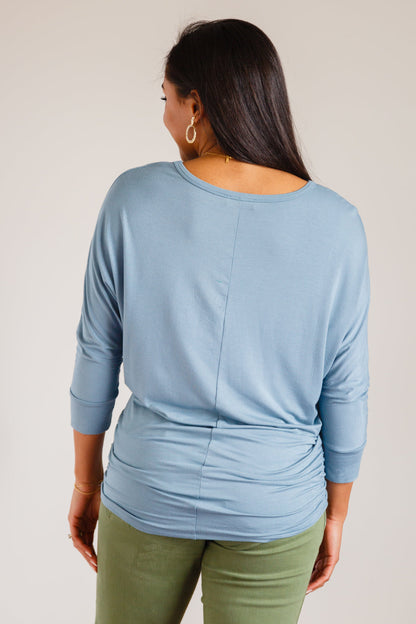 Daytime Blue Grey Boat Neck Top