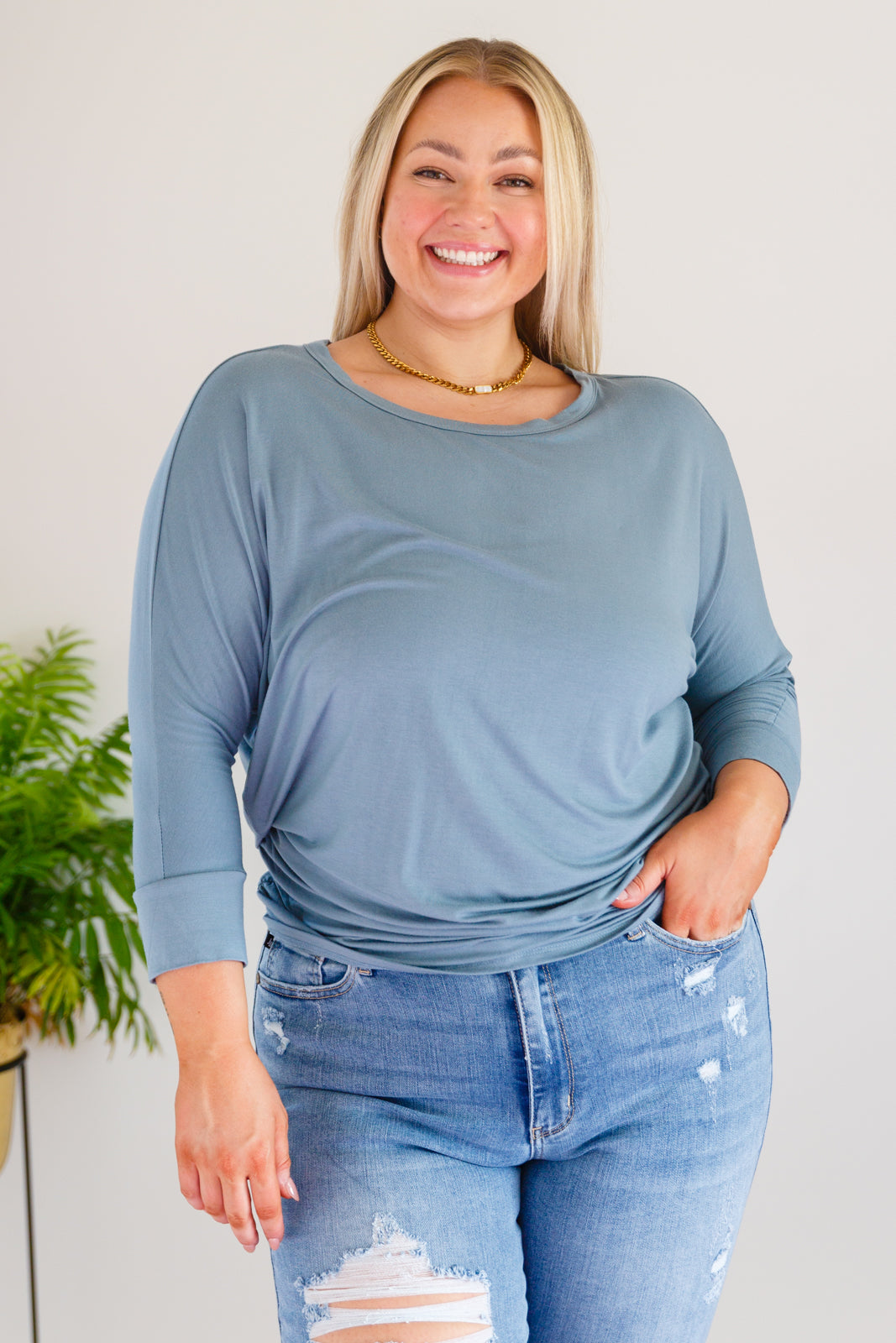 Daytime Blue Grey Boat Neck Top