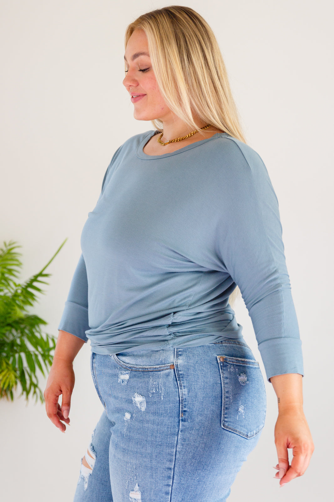 Daytime Blue Grey Boat Neck Top