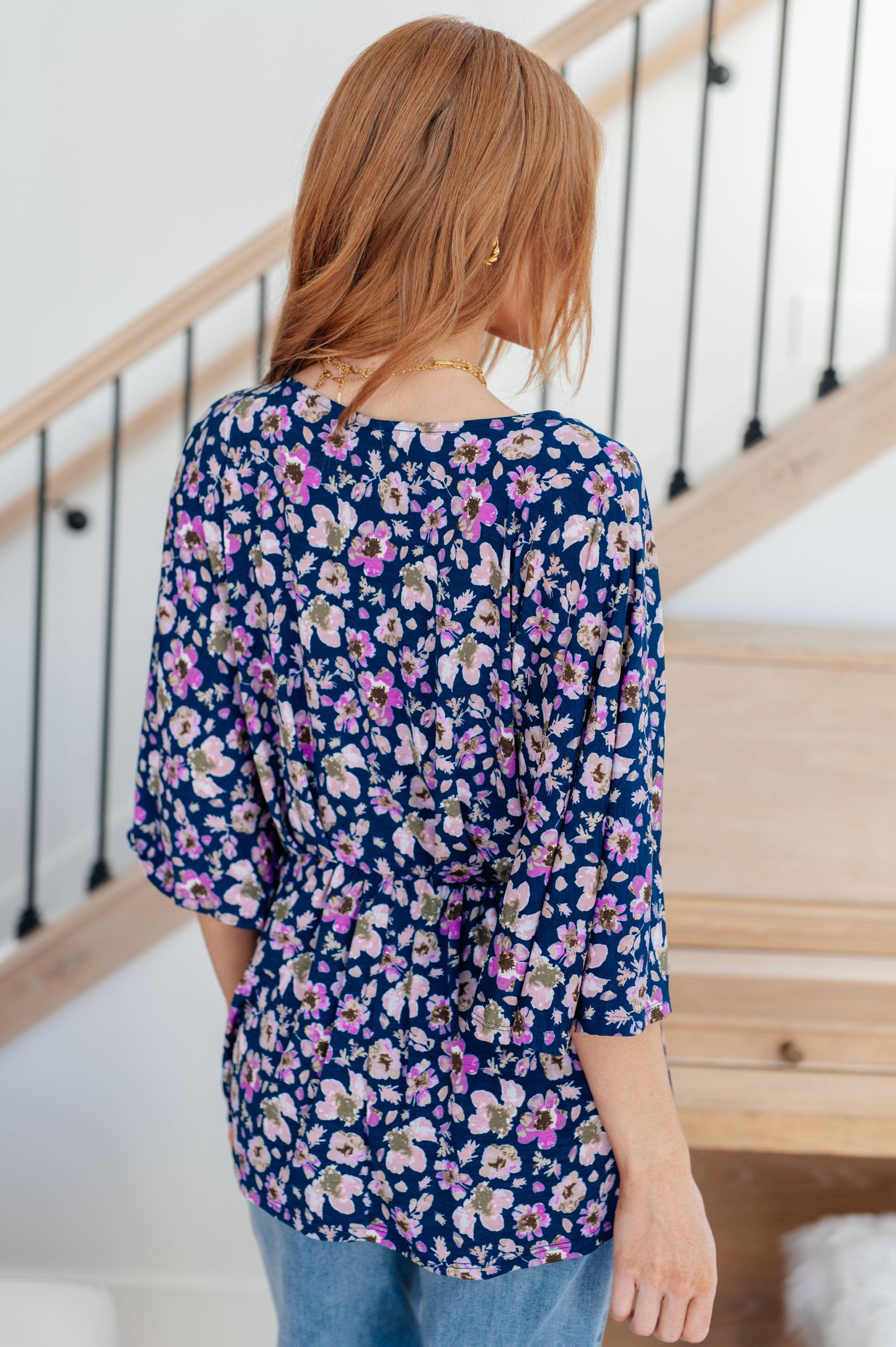 Dearest Dreamer Peplum Top, Navy Floral