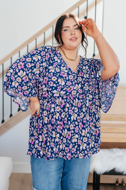 Dearest Dreamer Peplum Top, Navy Floral