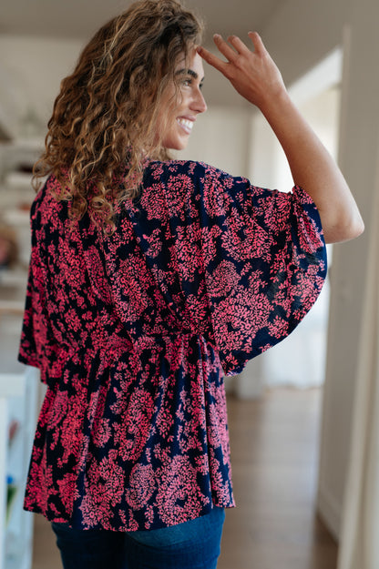 Dearest Dreamer Peplum Top, Pink Paisley