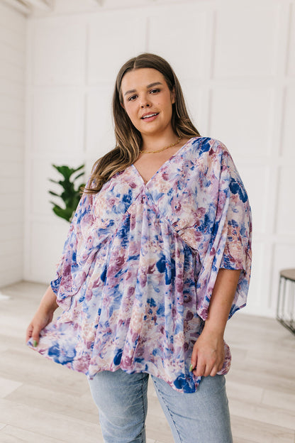 Fabled In Floral Draped Peplum Top, Blue