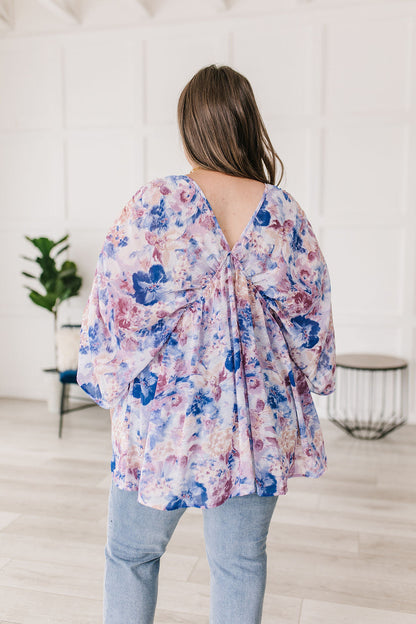 Fabled In Floral Draped Peplum Top, Blue