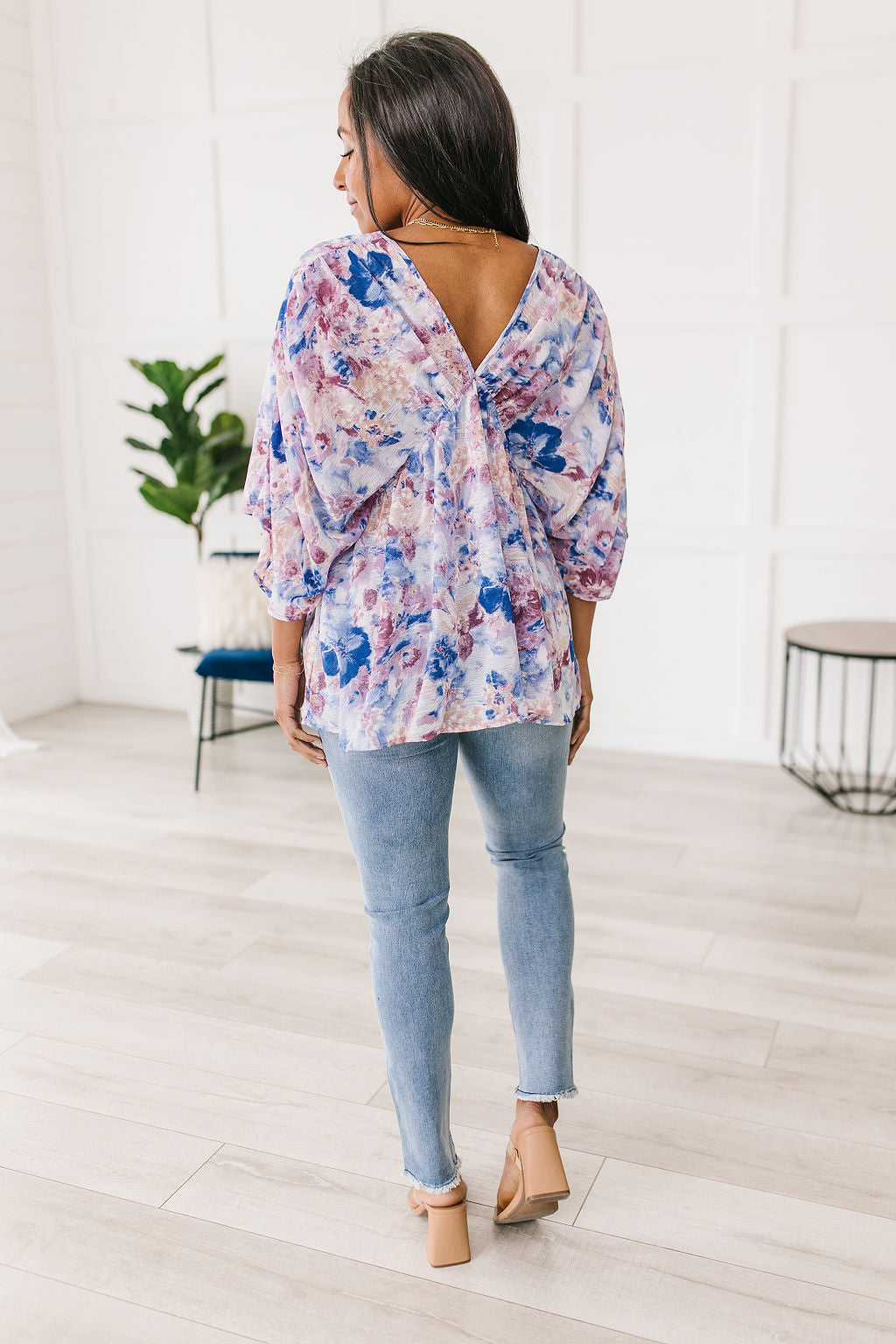 Fabled In Floral Draped Peplum Top, Blue