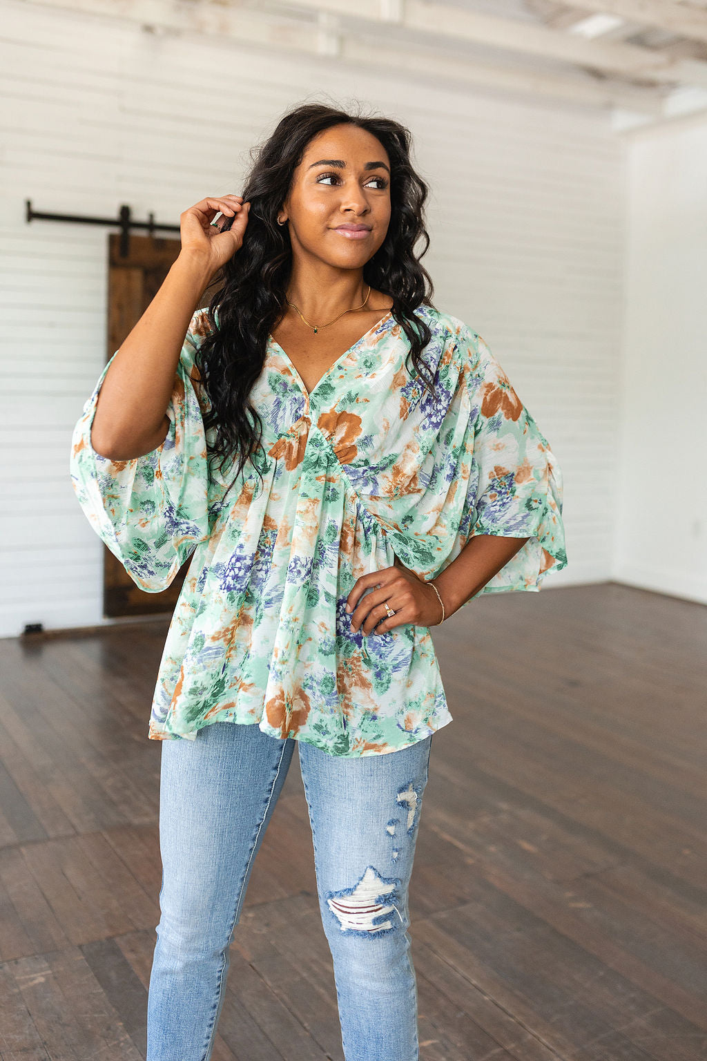 Fabled In Floral Draped Peplum Top, Ivory