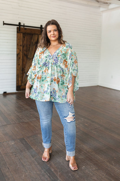 Fabled In Floral Draped Peplum Top, Ivory