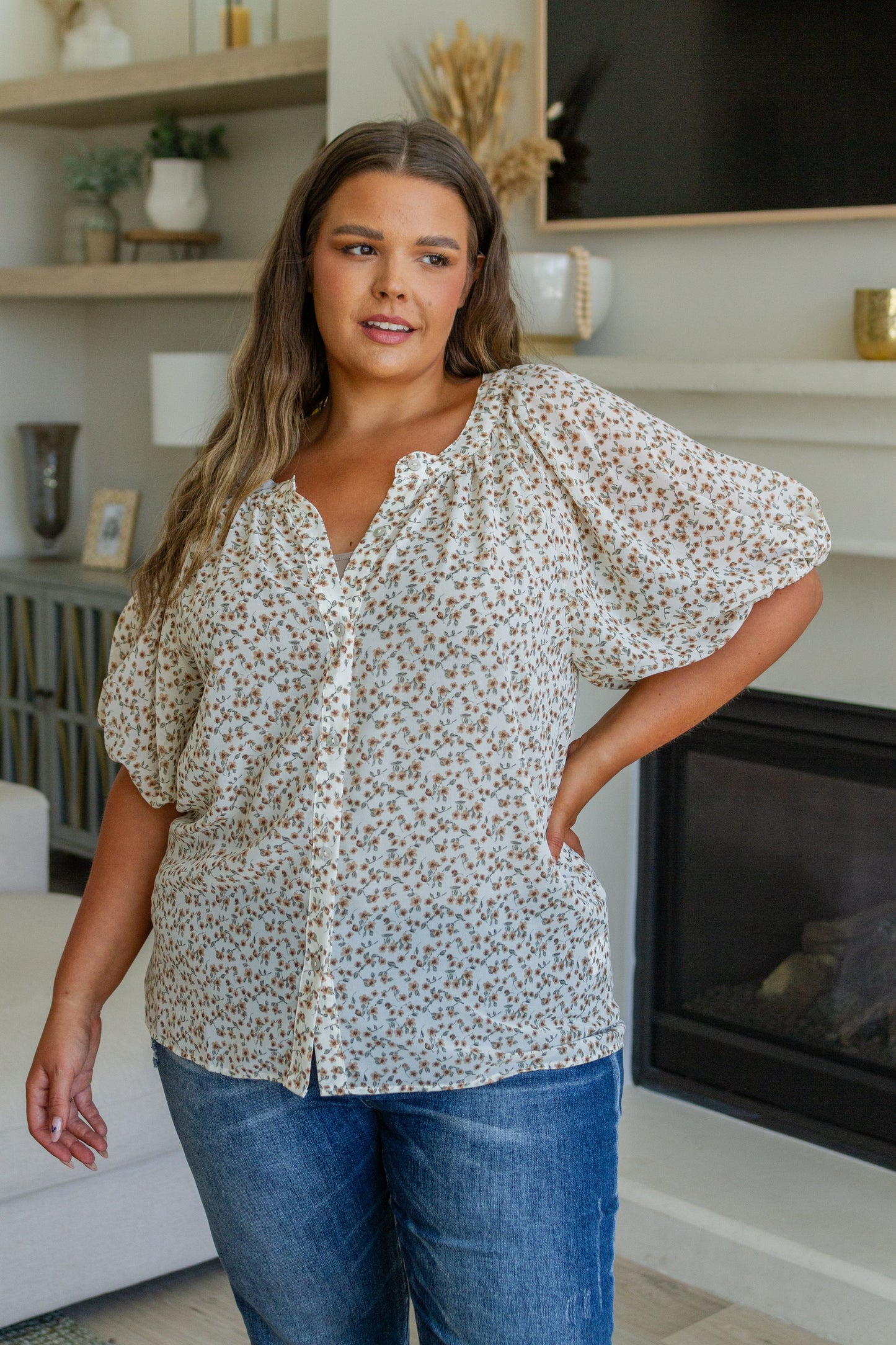 Fancy Me Floral Button Front Top