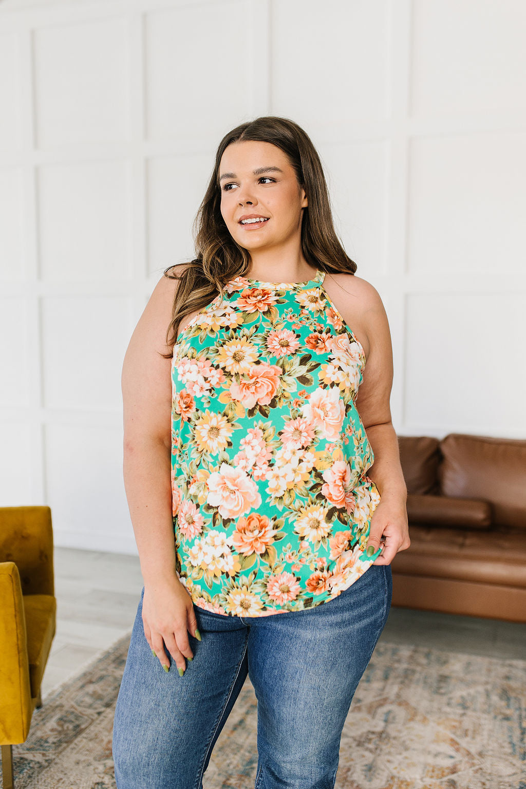 Fiddle Dee Dee Floral Halter Tank Top