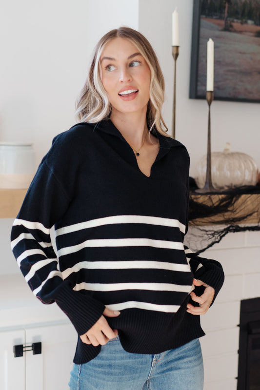 From Here On Out Striped Collared Sweater