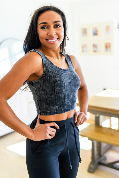 Get On My Level Mineral Wash Cropped Tank, Dark Charcoal