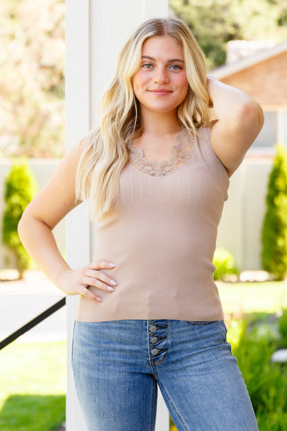 I Can Love You Better Lace Tank Top, Taupe