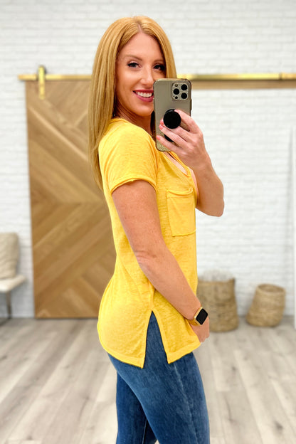 Briar Burnout V-Neck Tee, Yellow Gold