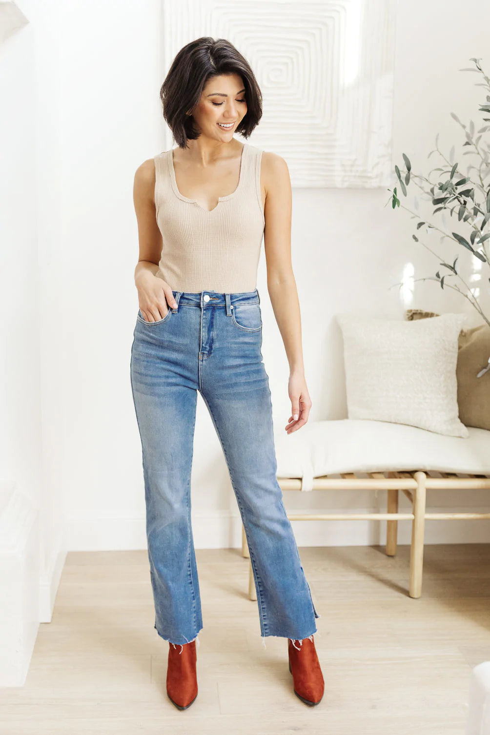 RISEN Jody Slim Flare Side Slit Jeans