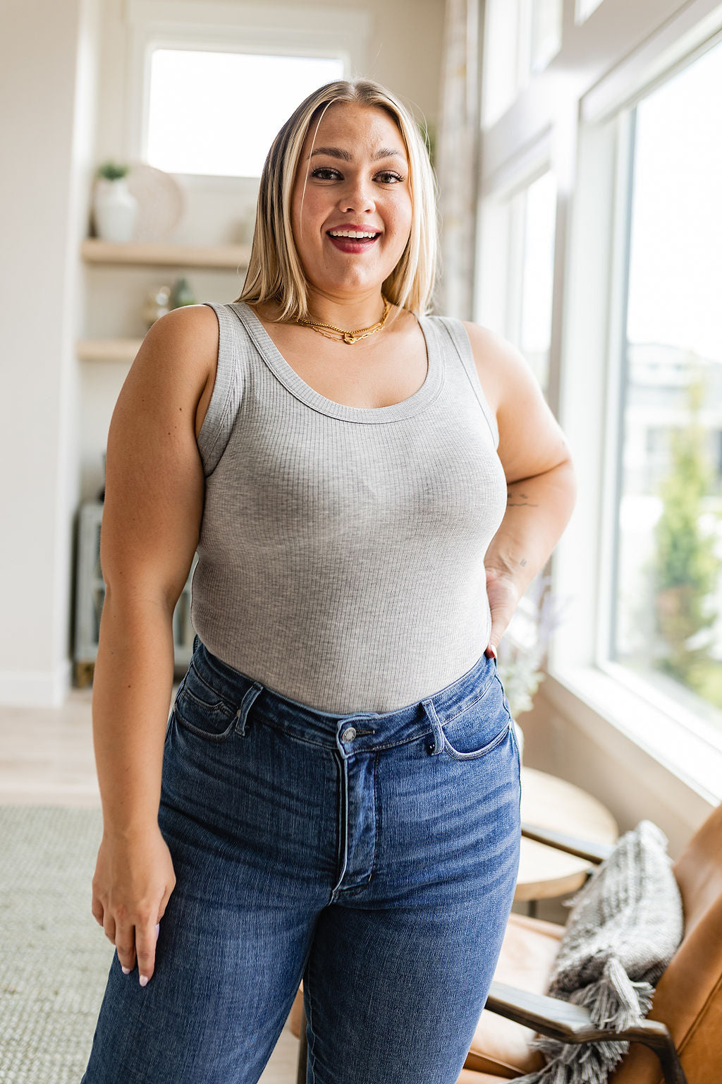 Just One More Ribbed Tank Top, Heather Grey