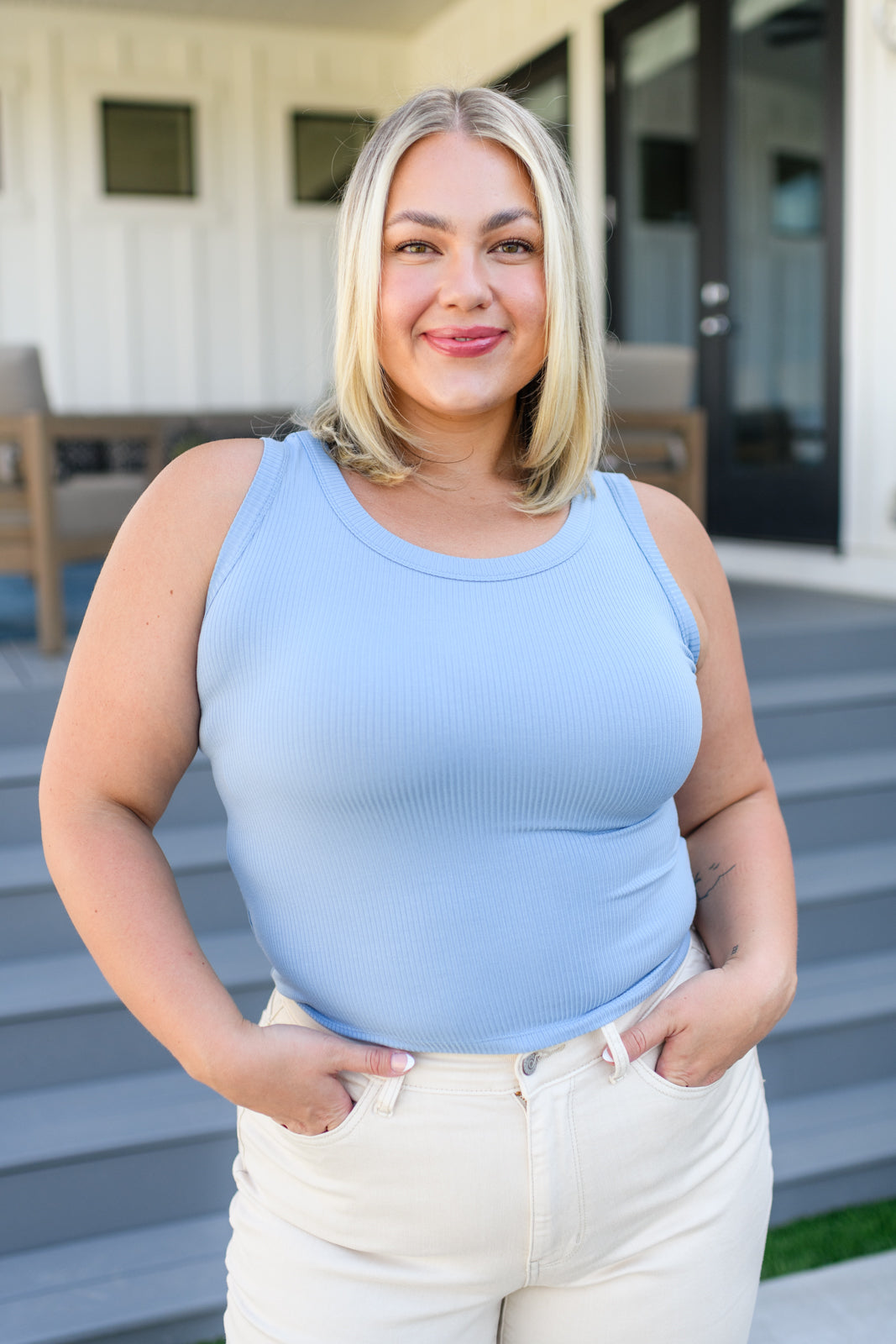 Just One More Ribbed Tank Top, Light Blue