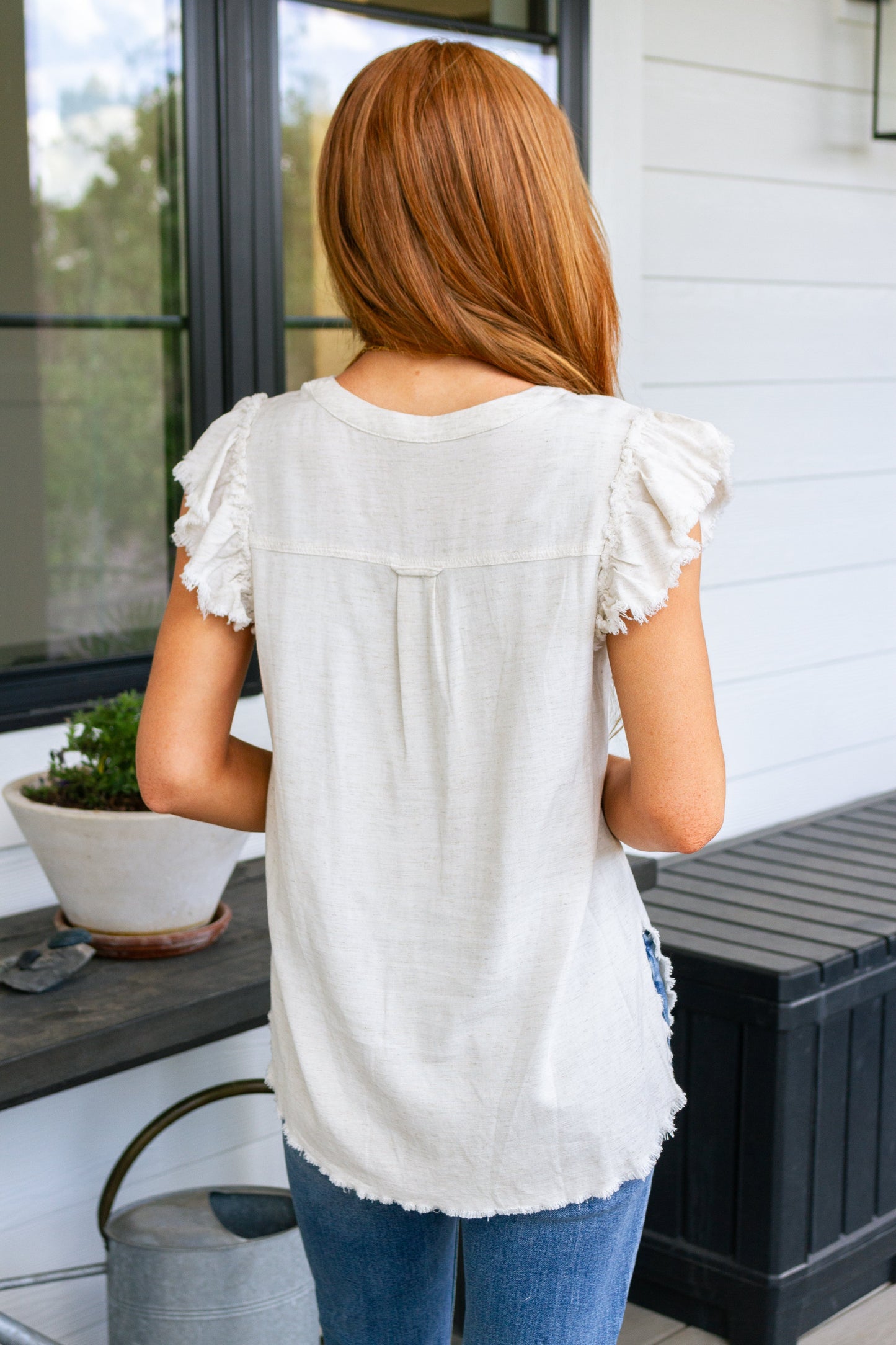 Keep Me Posted Linen Ruffle Blouse