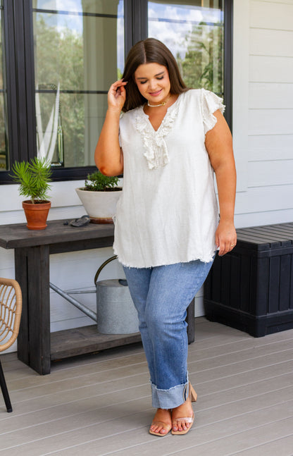 Keep Me Posted Linen Ruffle Blouse