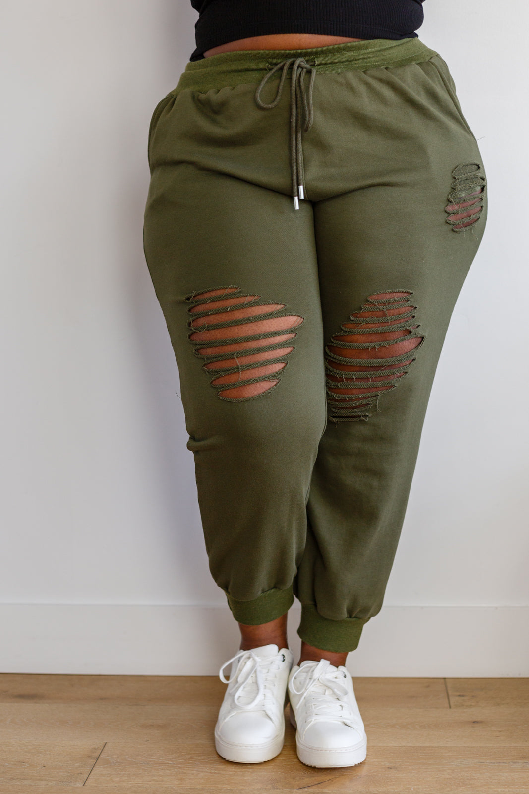 Kick Back Distressed Joggers, Olive