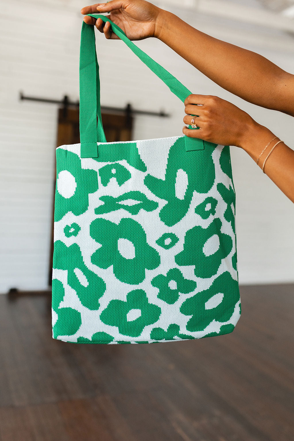 Lazy Daisy Knit Tote Bag, Green