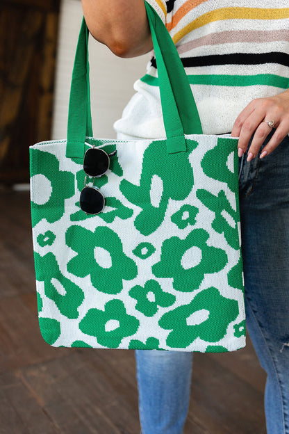 Lazy Daisy Knit Tote Bag, Green