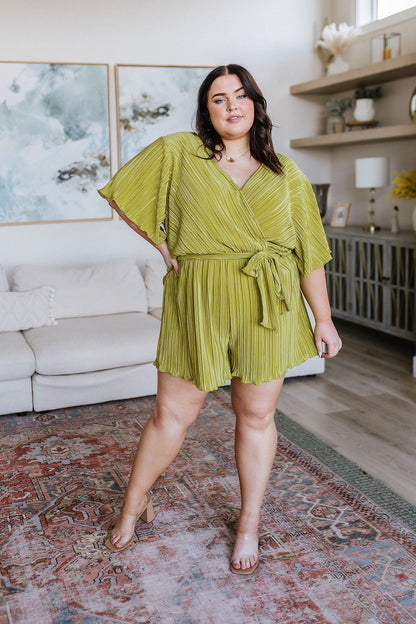 Lovely Life Plisse Romper, Chartreuse