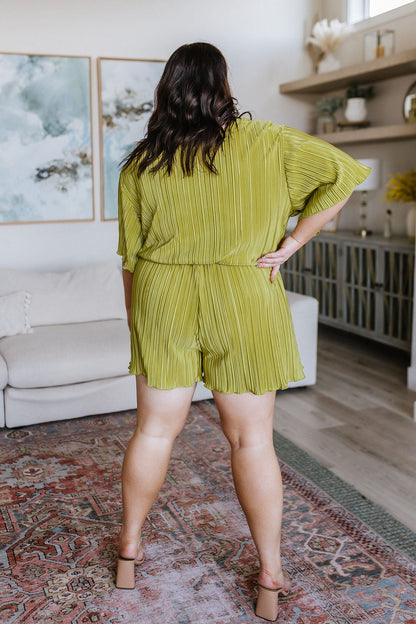 Lovely Life Plisse Romper, Chartreuse