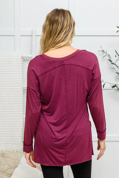 Long Sleeve Pocket Tee, Burgundy