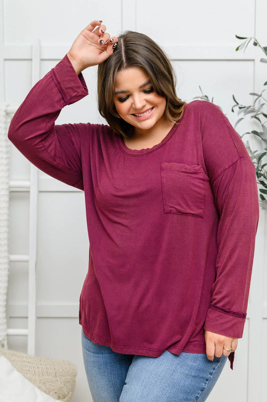 Long Sleeve Pocket Tee, Burgundy