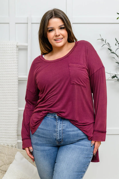 Long Sleeve Pocket Tee, Burgundy