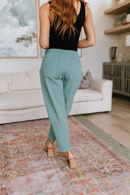 Love Me Dearly High Rise Drawstring Pants, Jade