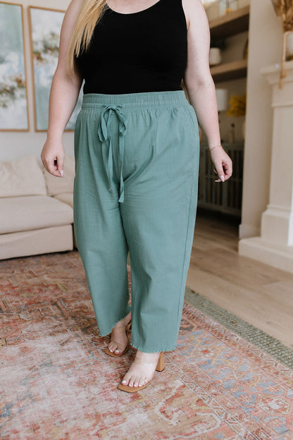 Love Me Dearly High Rise Drawstring Pants, Jade