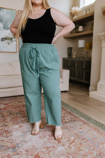 Love Me Dearly High Rise Drawstring Pants, Jade