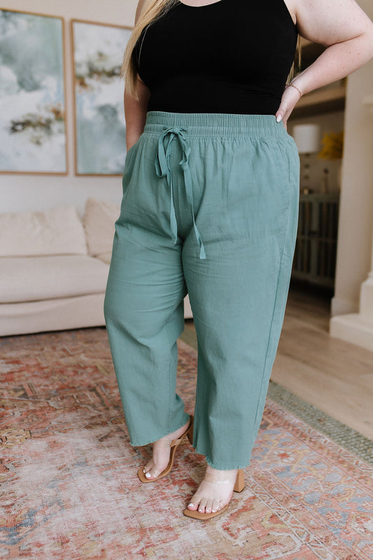 Love Me Dearly High Rise Drawstring Pants, Jade