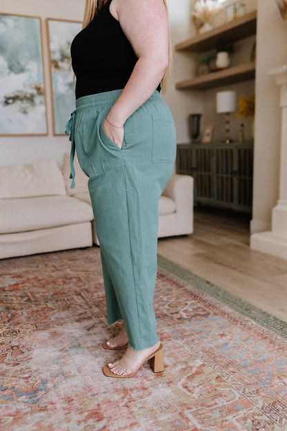 Love Me Dearly High Rise Drawstring Pants, Jade