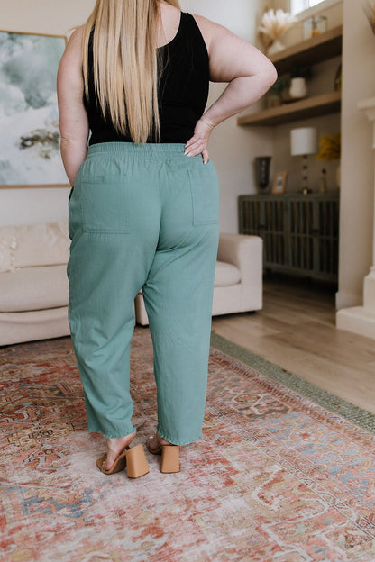 Love Me Dearly High Rise Drawstring Pants, Jade