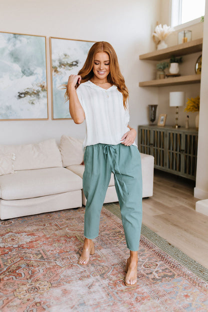 Love Me Dearly High Rise Drawstring Pants, Jade