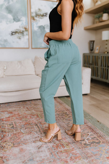 Love Me Dearly High Rise Drawstring Pants, Jade