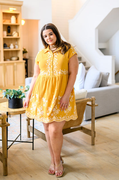 Marigold Embroidered Mini Dress