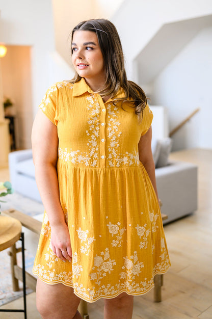 Marigold Embroidered Mini Dress