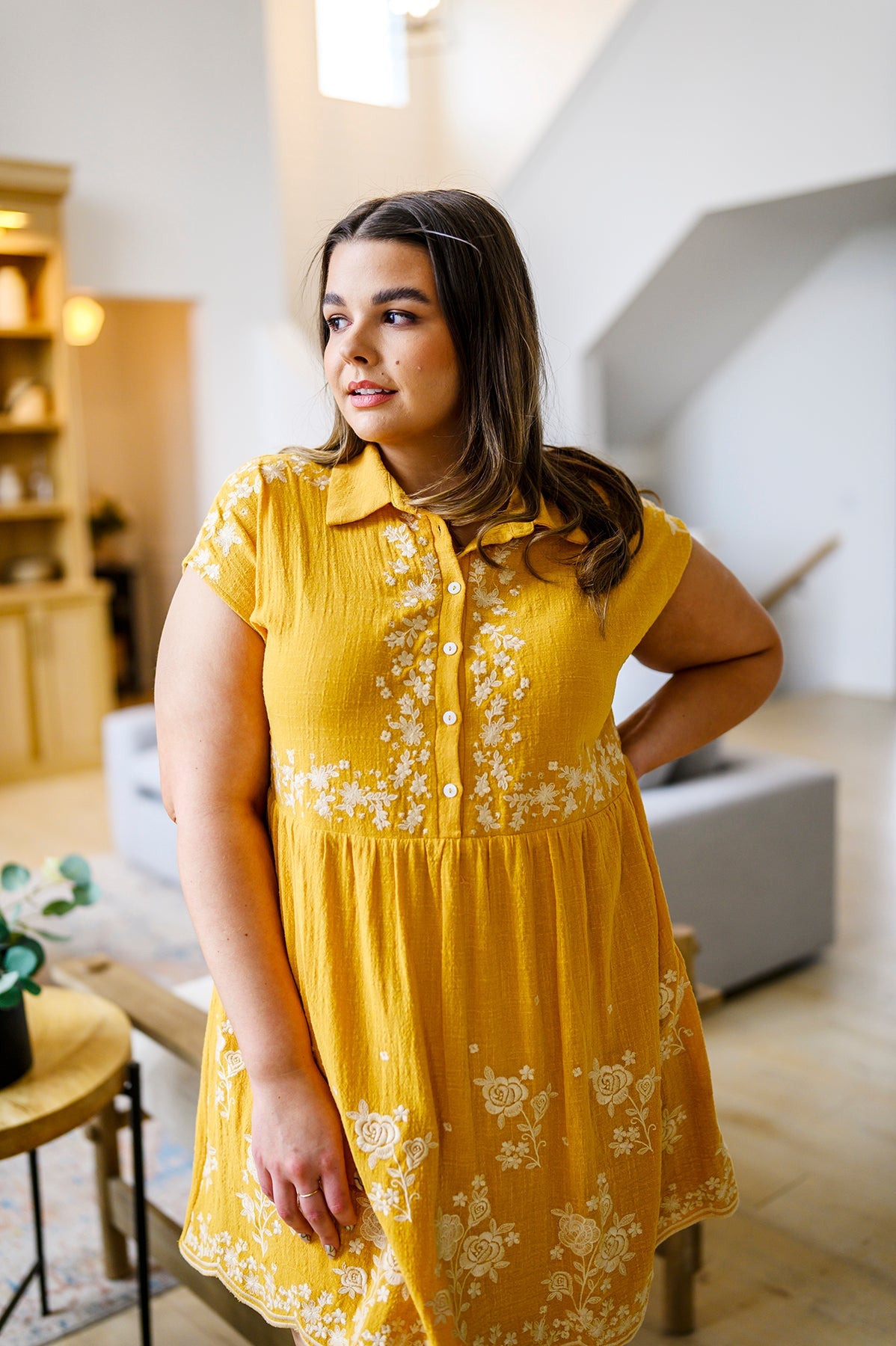 Marigold Embroidered Mini Dress