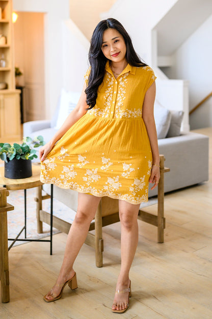 Marigold Embroidered Mini Dress