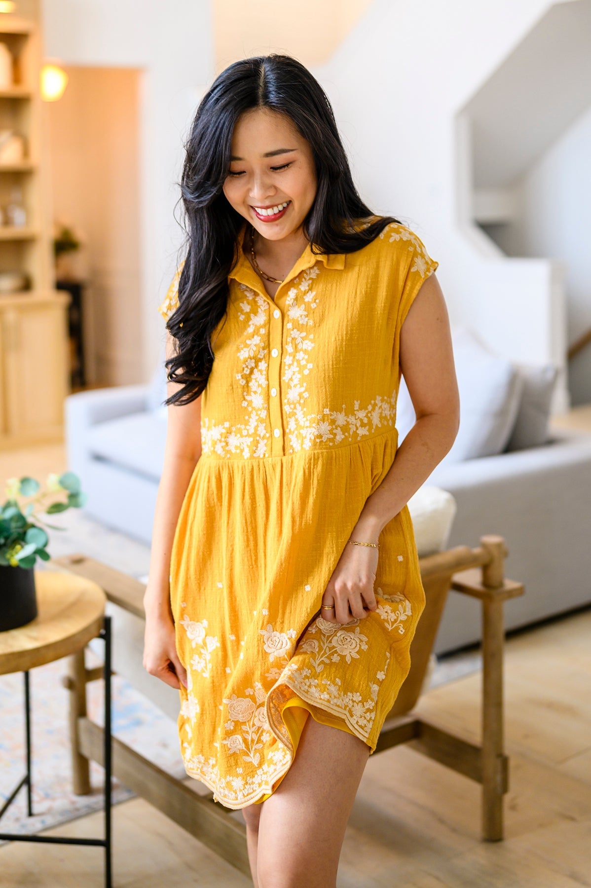 Marigold Embroidered Mini Dress