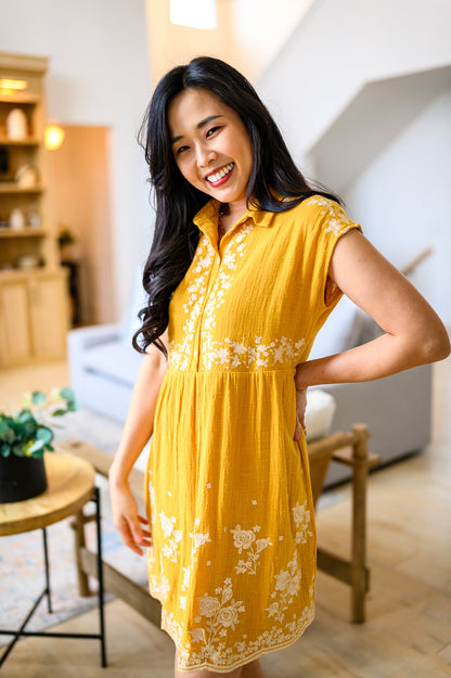 Marigold Embroidered Mini Dress