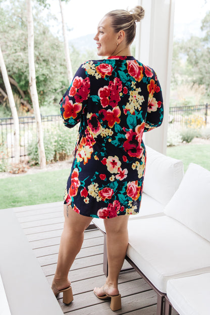 Moonlit Garden Floral 3/4 Sleeve Dress